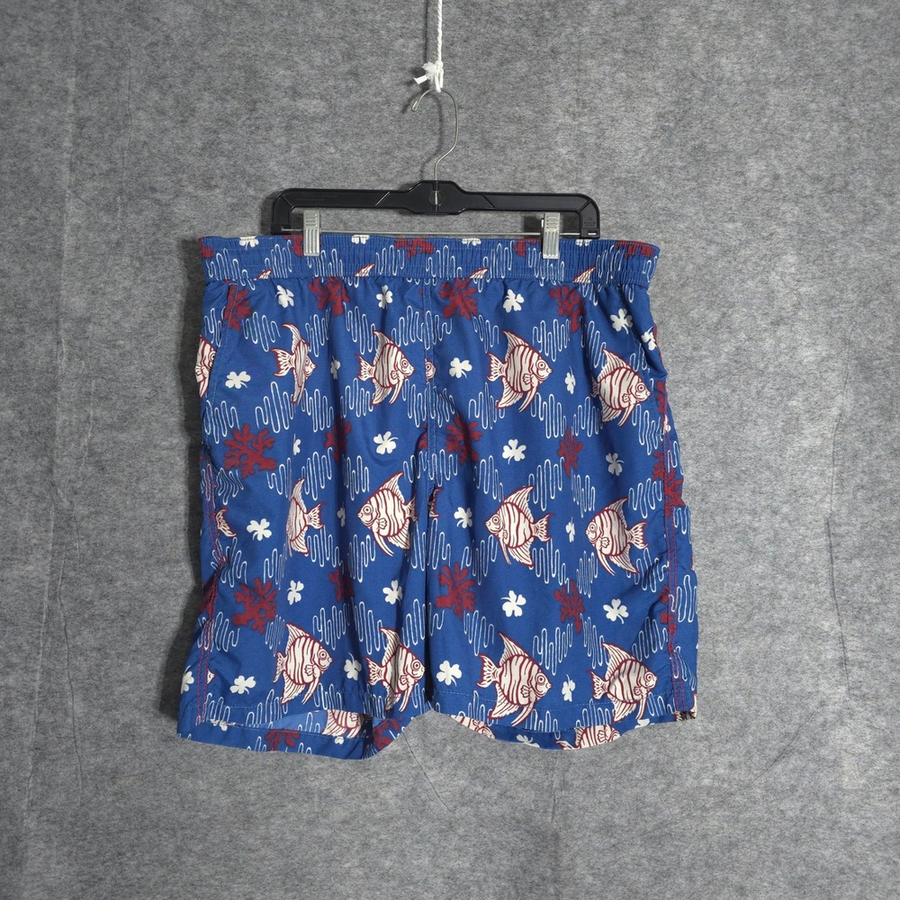Reyn Spooner Swim Trunks Mens XL Blue Fish Coral Hawaiian Board Shorts Mesh Line